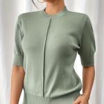 Solid Color Crew Neck Top, Casual Half Sleeve Top for Spring & Summer, Women's Clothing