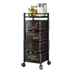High Quality 360 Degree Rotating Shelf Storage Rack Movable Kitchen Rack Metal Trolley Storage
