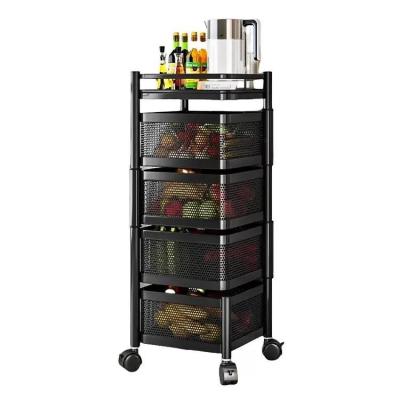 High Quality 360 Degree Rotating Shelf Storage Rack Movable Kitchen Rack Metal Trolley Storage