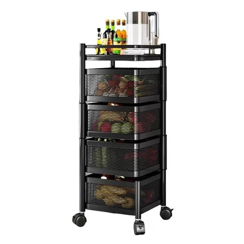 High Quality 360 Degree Rotating Shelf Storage Rack Movable Kitchen Rack Metal Trolley Storage