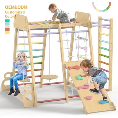 9 in 1 Indoor Jungle Gym Kids Climbing Frame Montessori Wooden Climber Play Set with Slide