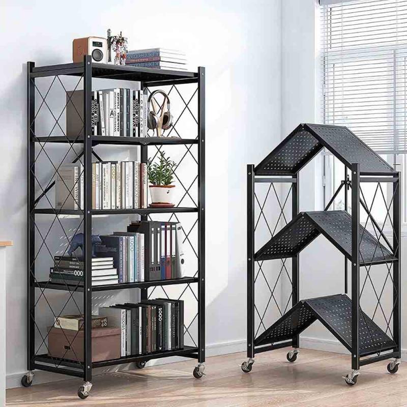 Direct Selling 5 Tier Household Metal Foldable Storage Rack Shelving Units Holders Folding Shelf Rack